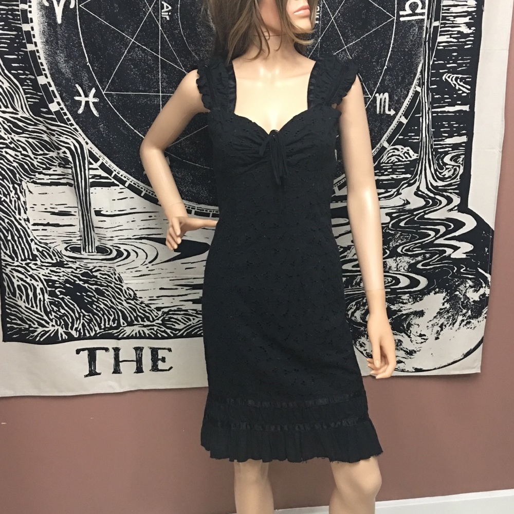NEW 100% Cotton Black Eyelet Ribbon Detail Dress S